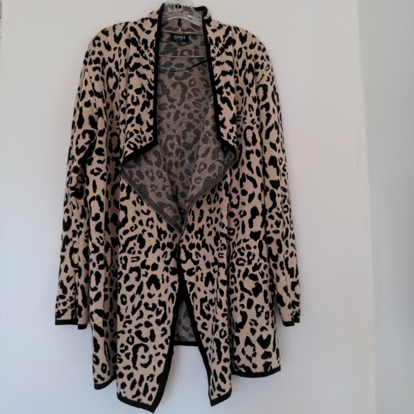 Jones New York Sweater Blazer Women's Large Animal Print Cotton Wool Long Sleeve - Picture 2 of 10